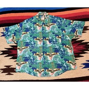 UnTied Camp Shirt Mens Xl Tropical Print Hawaiian Aloha Button Up  DadCore